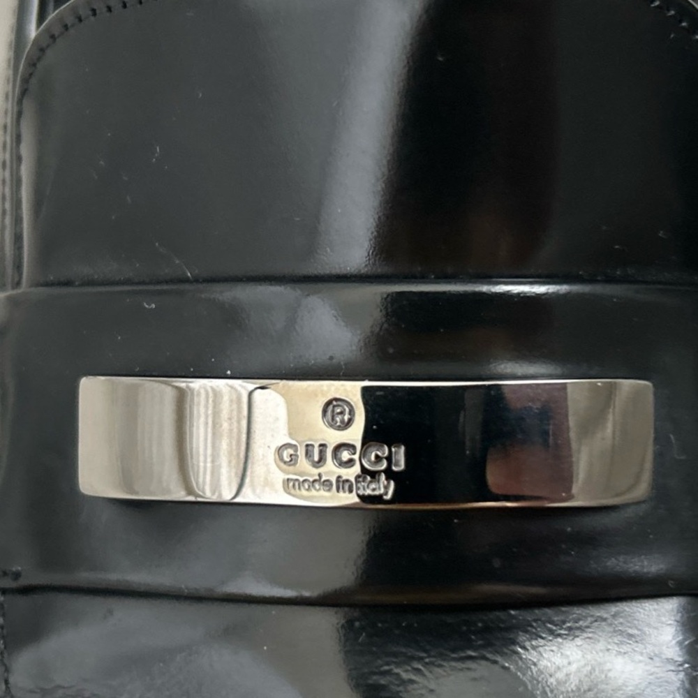 Gucci Black Leather Block Heel Loafer With Silver Metal Size 37 /US 7 B With Box - Picture 10 of 13